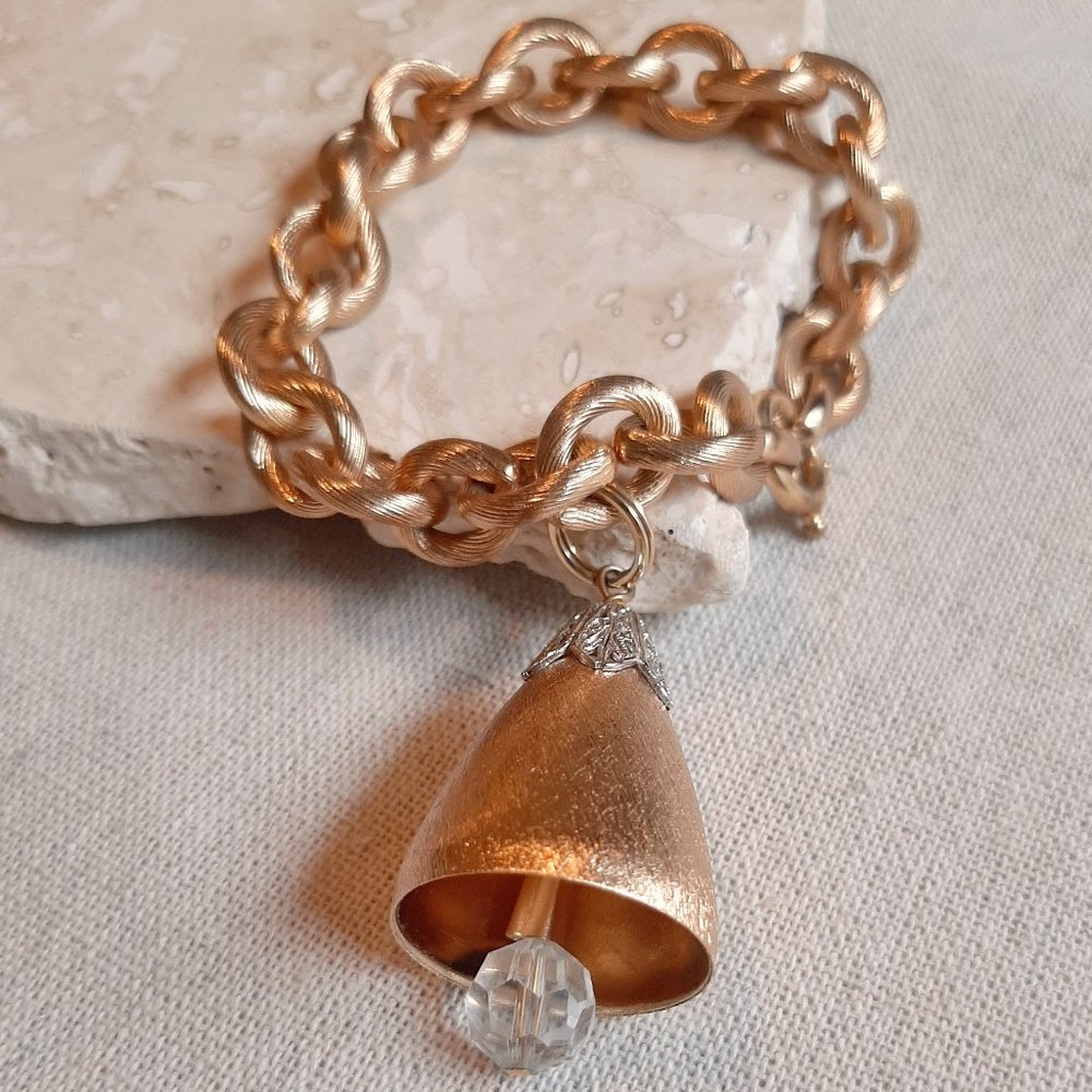 VTG Napier "Wedding Bell" Gold Tone Charm Bracelet